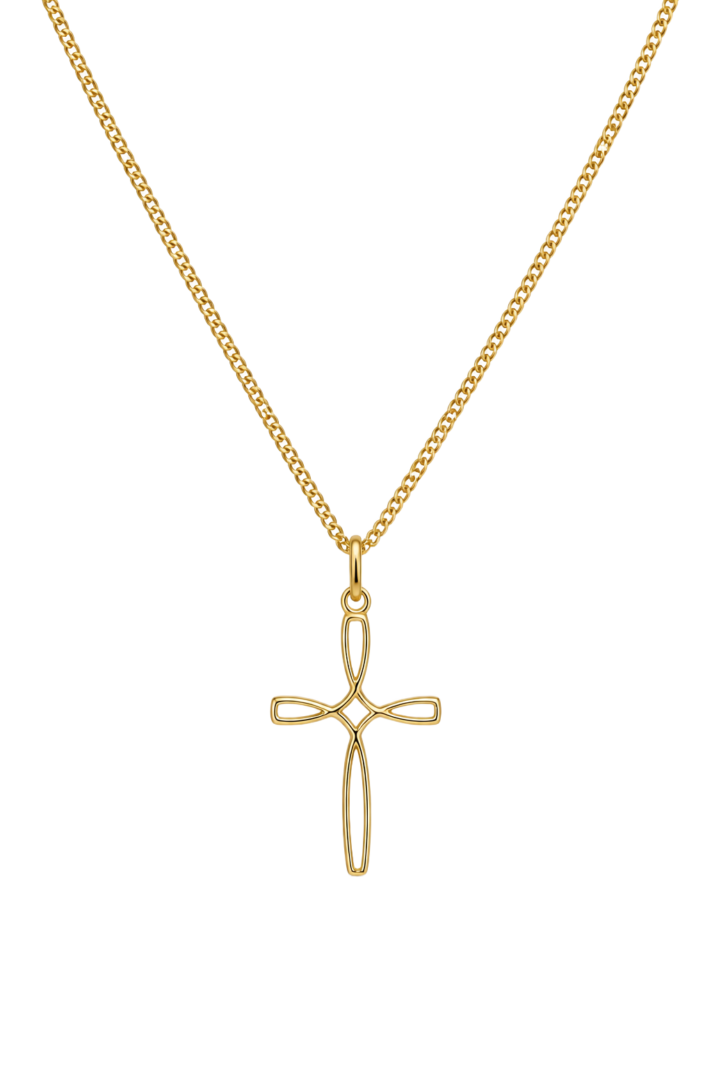 Fluid Open Cross Pendant - Yellow Gold