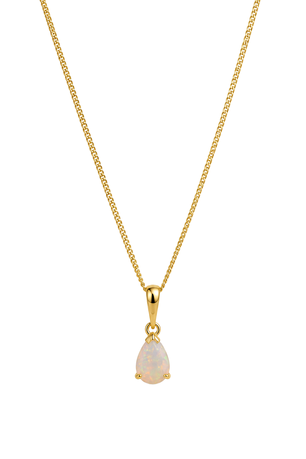 White Opal Pear Solitaire Pendant - Yellow Gold