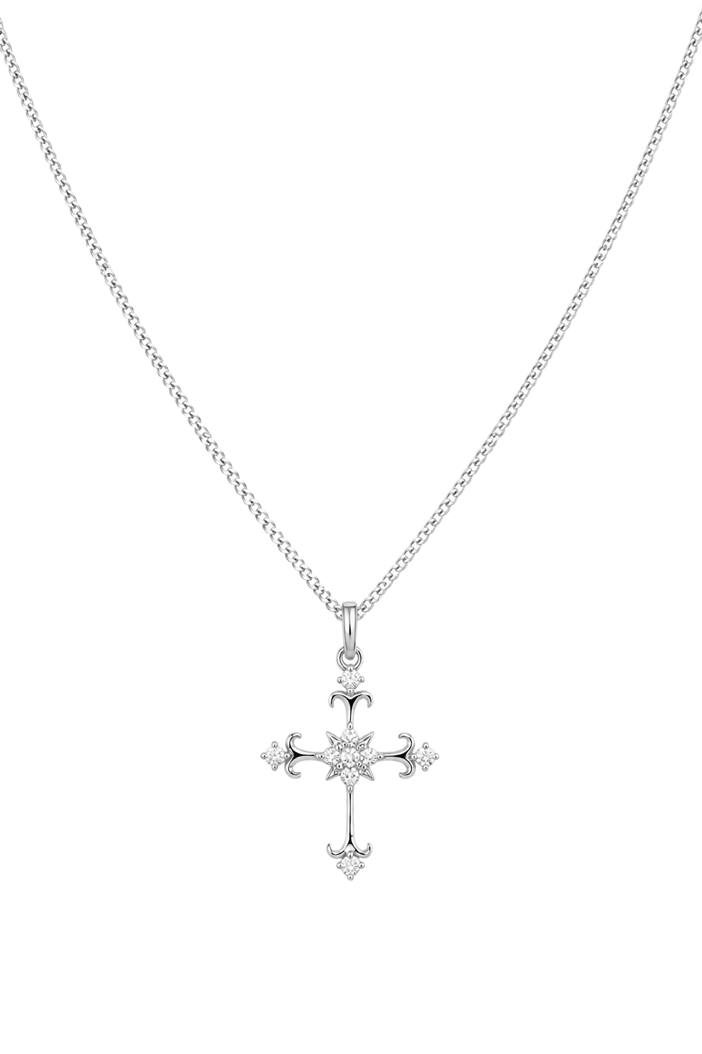 Diamond Fleur Cross Pendant - White Gold