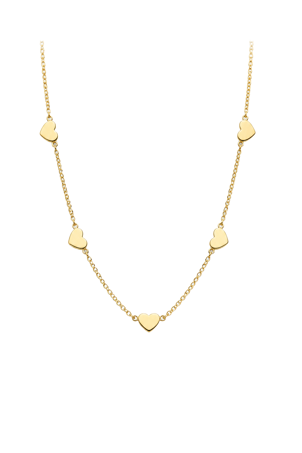 Five Heart Station Necklace - Yellow Gold
