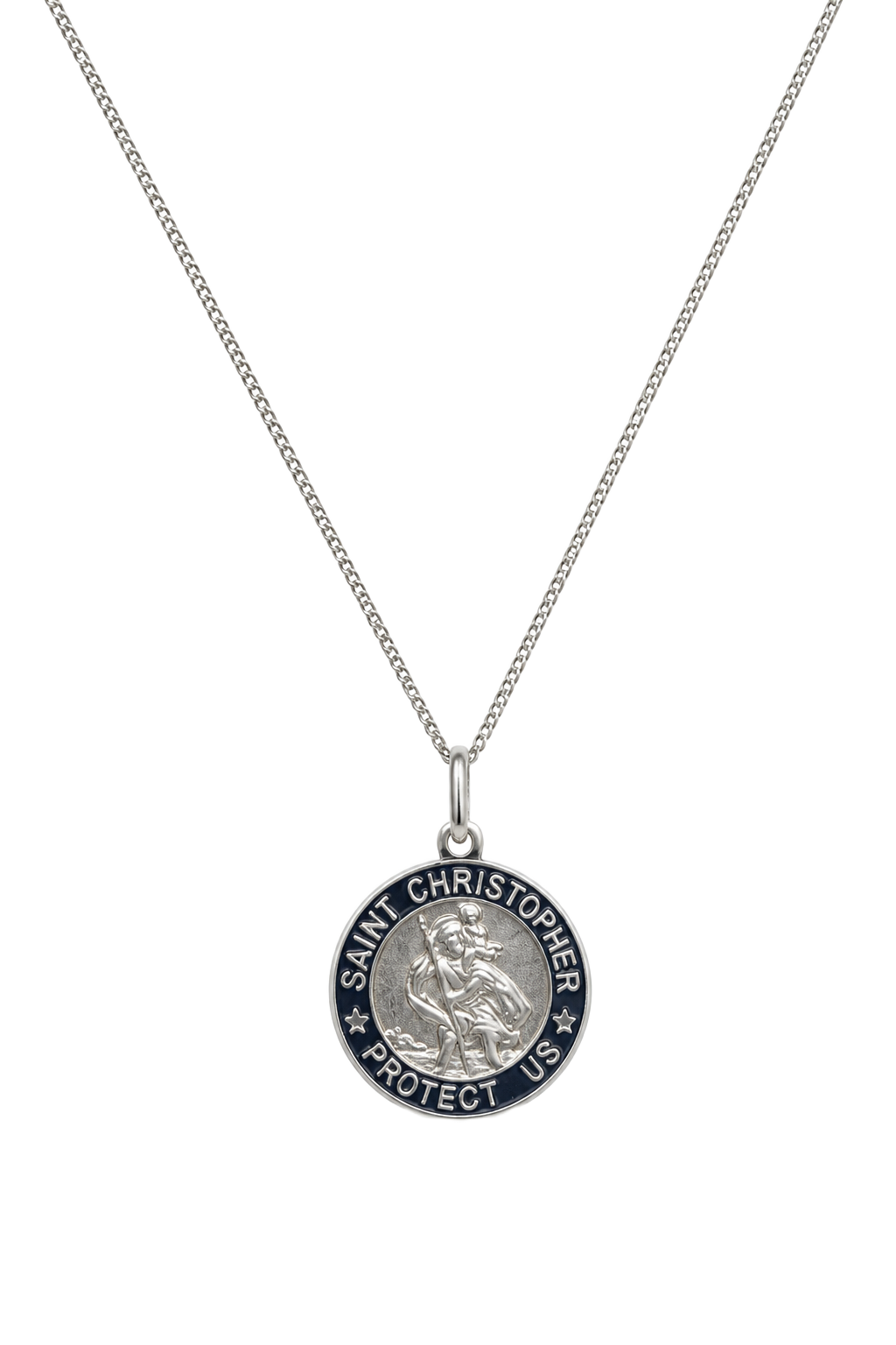 Saint Christopher Round Medal Pendant - White Gold