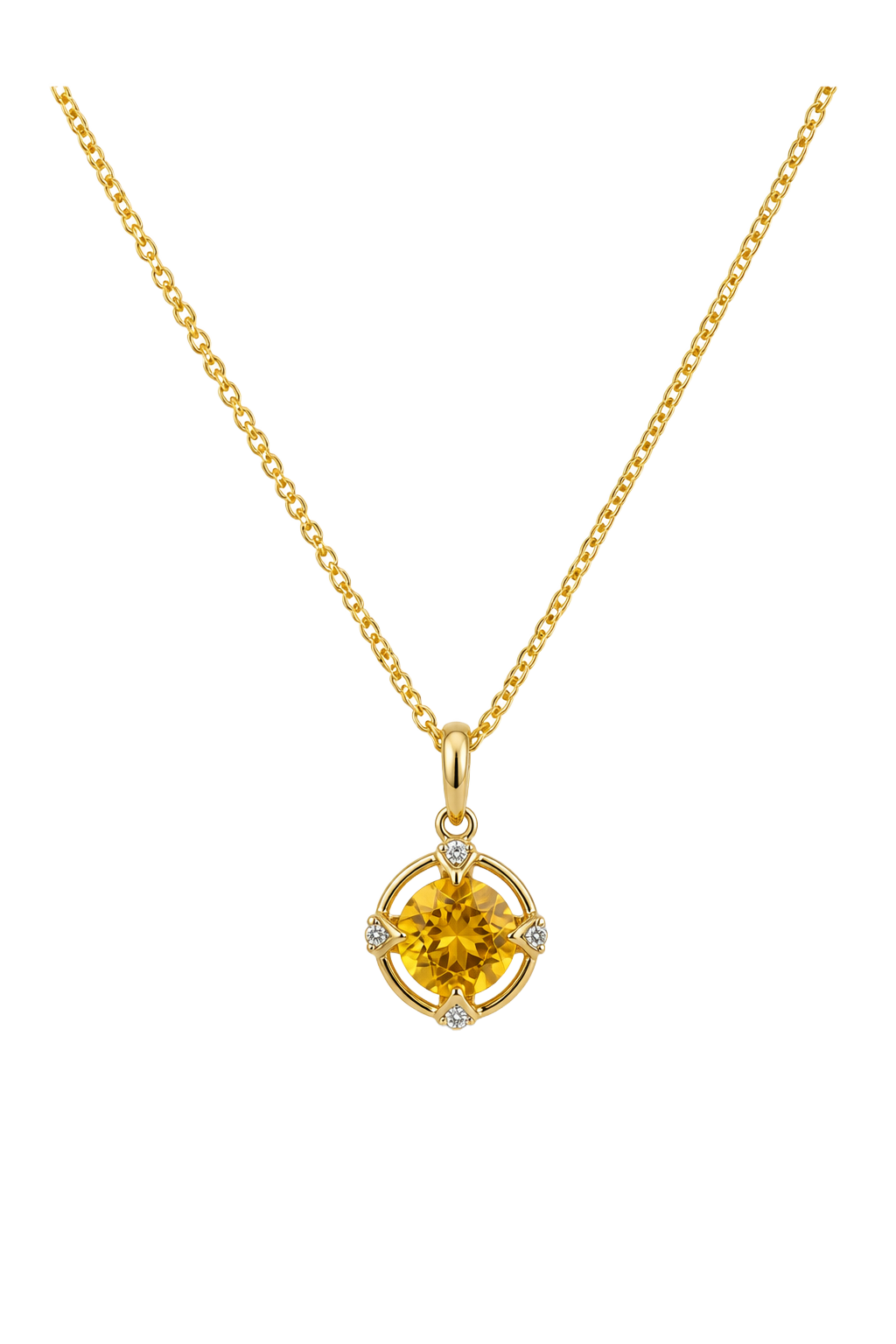 Citrine & Diamond Flower Pendant - Yellow Gold