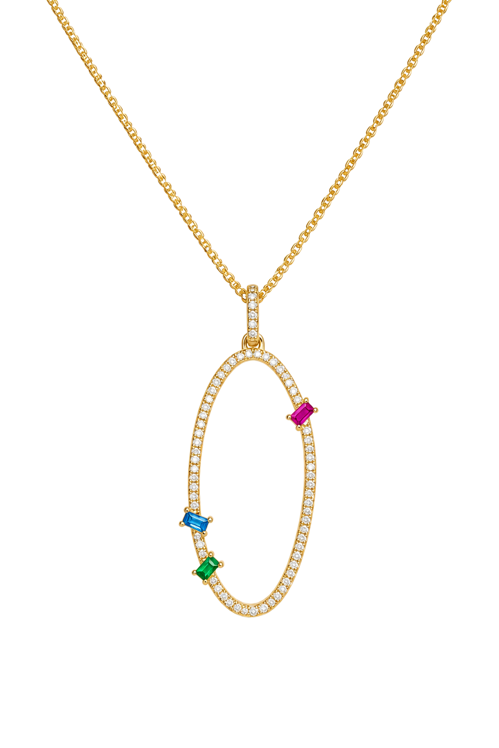 Multi-Gemstone Diamond Oval Pendant - Yellow Gold
