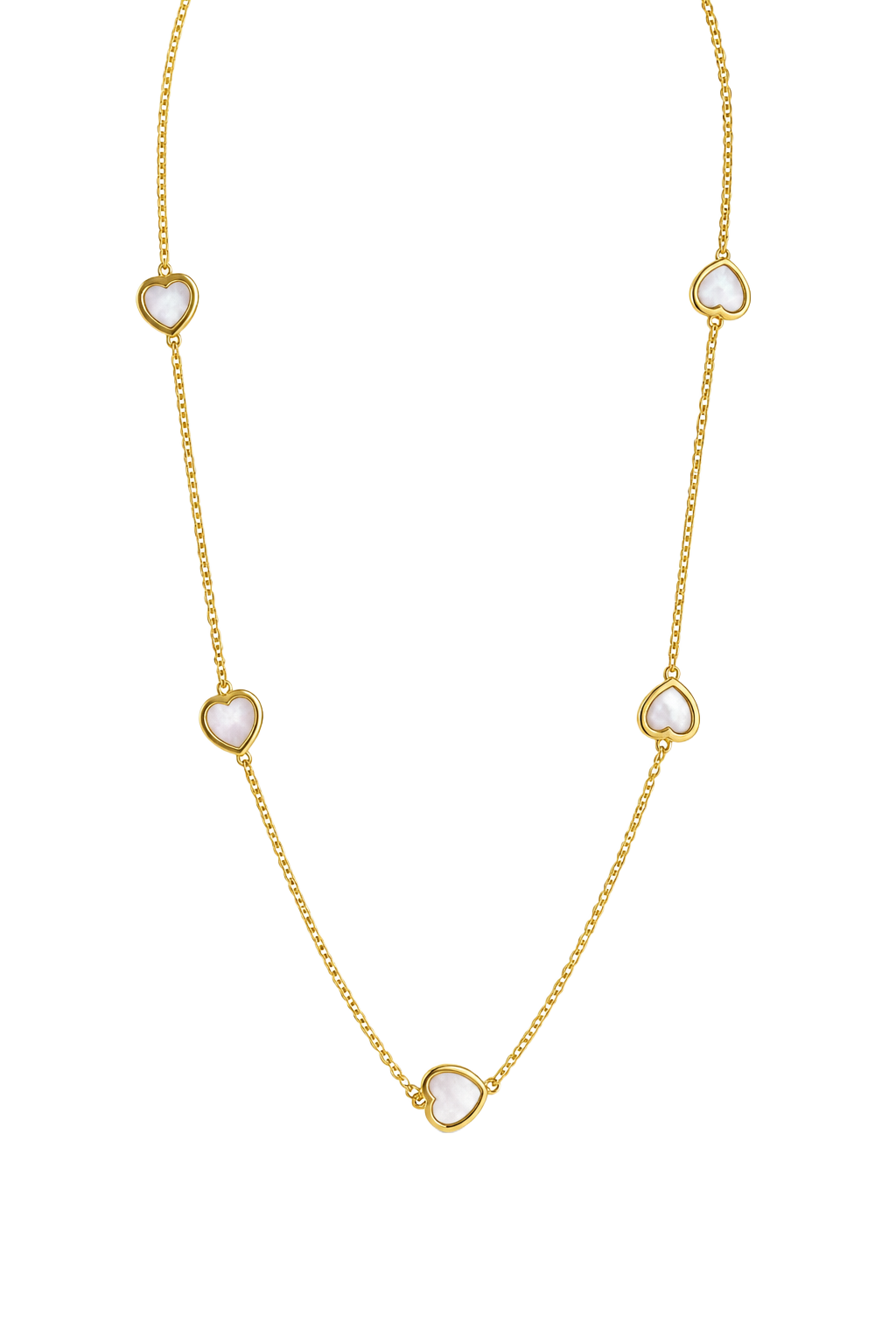 Mother of Pearl Heart Station Necklace - Yellow Gold