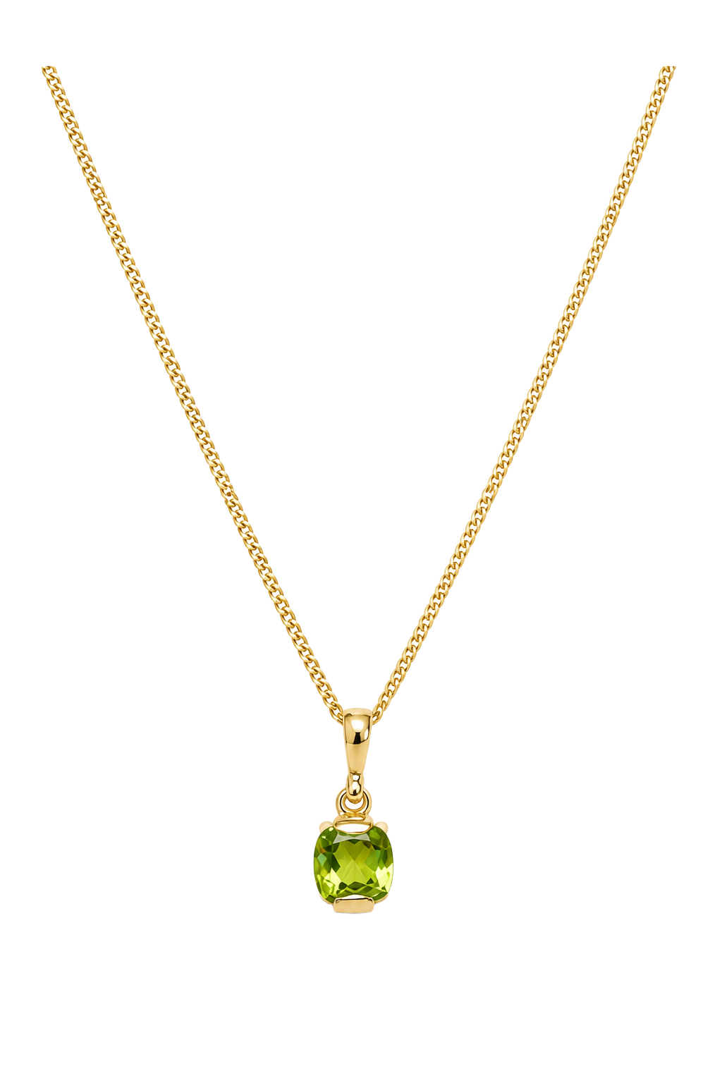 Peridot Cushion Solitaire Pendant - Yellow Gold
