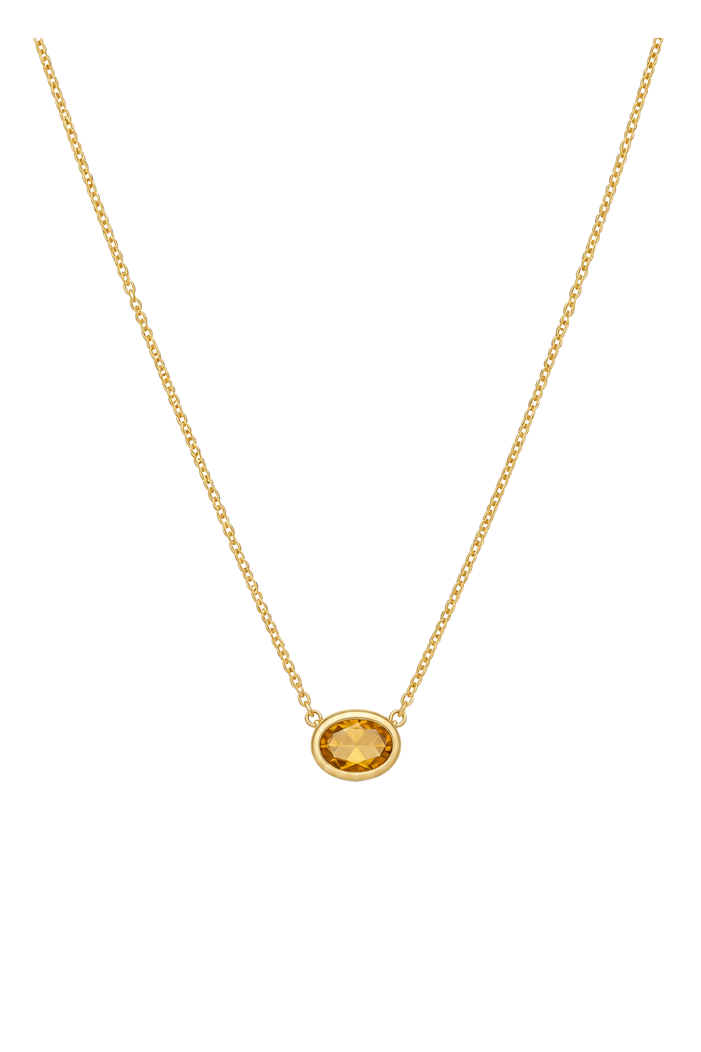 Citrine Oval Bezel Solitaire Necklace - Yellow Gold