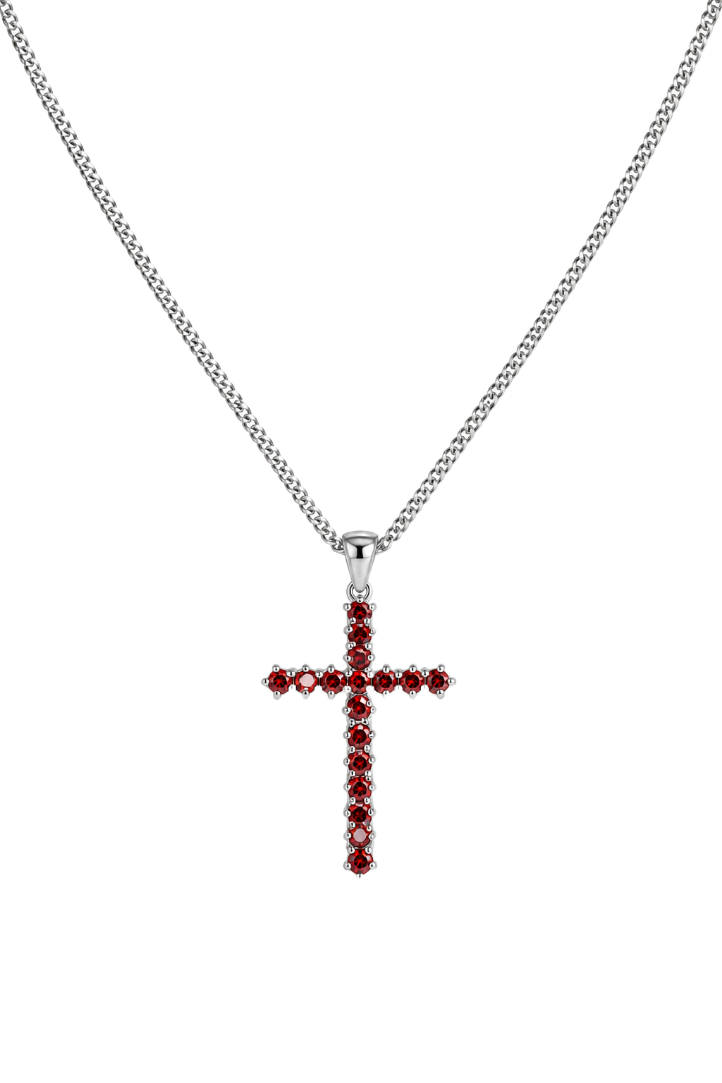 Garnet Cross Pendant - White Gold