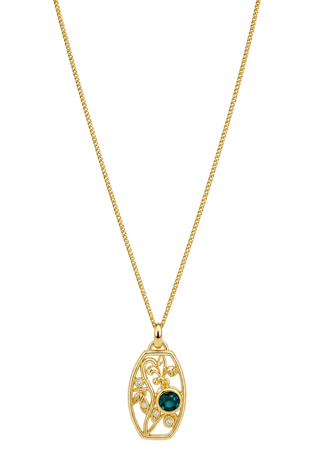 London Blue Topaz & Diamond Lattice Oval Pendant - Yellow Gold