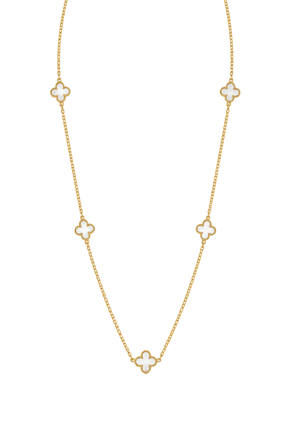 Mother of Pearl Clover Long Station Necklace - Yellow Gold