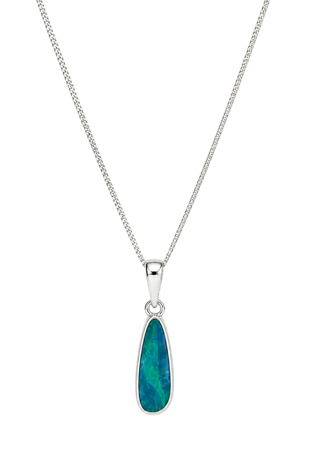 Australian Opal Doublet Drop Pendant - White Gold