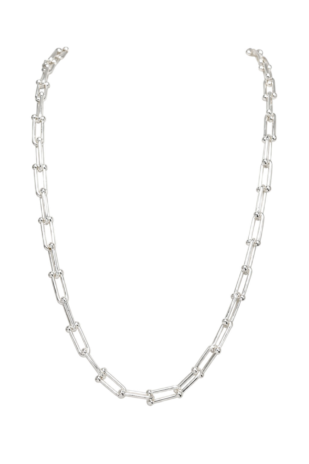 Ball & Bar Station Chain Necklace - White Gold