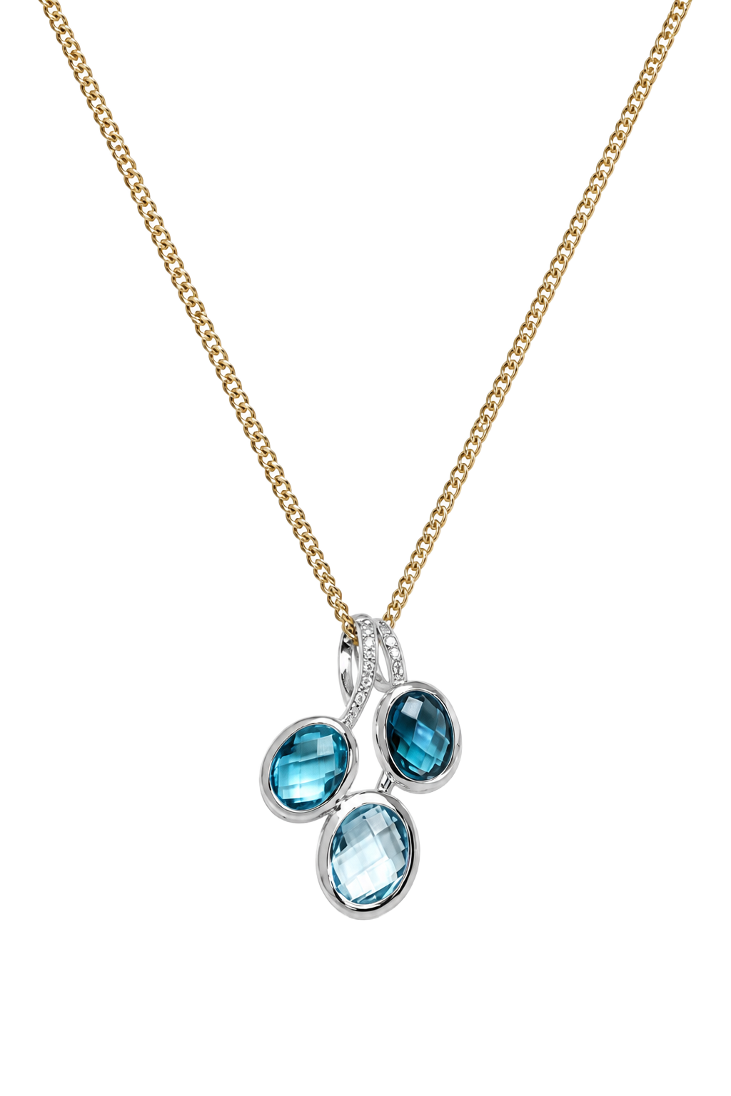 Blue Topaz Triple Cluster Pendant - Yellow Gold