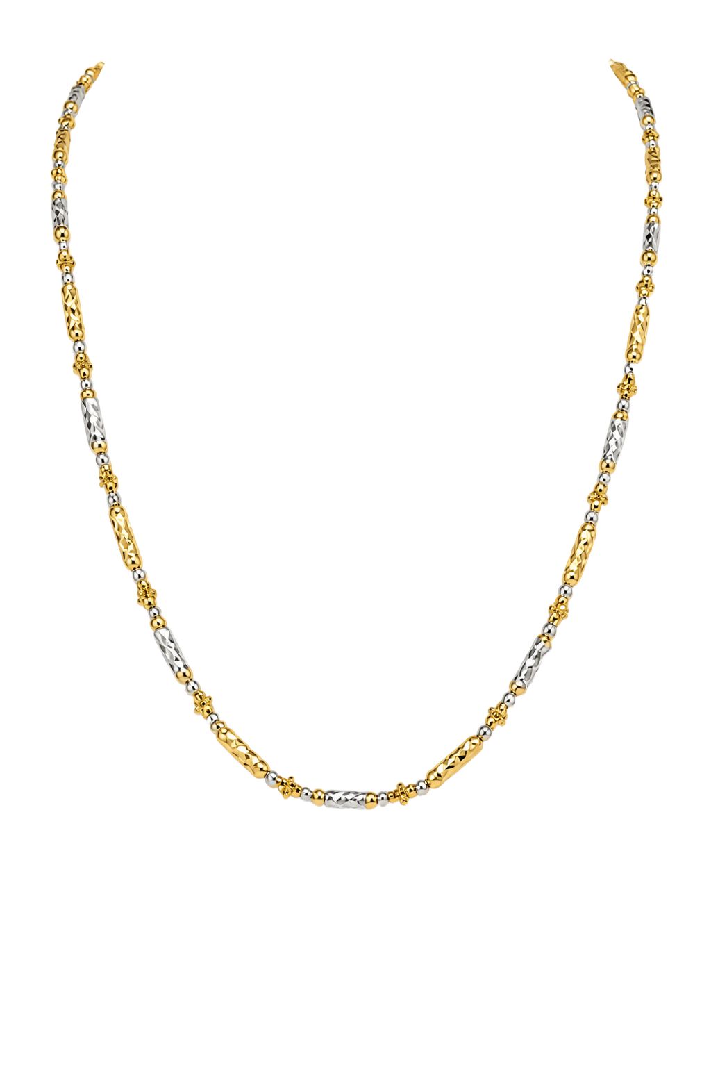Two Tone Bead & Bar Station Chain - Yellow & White Gold