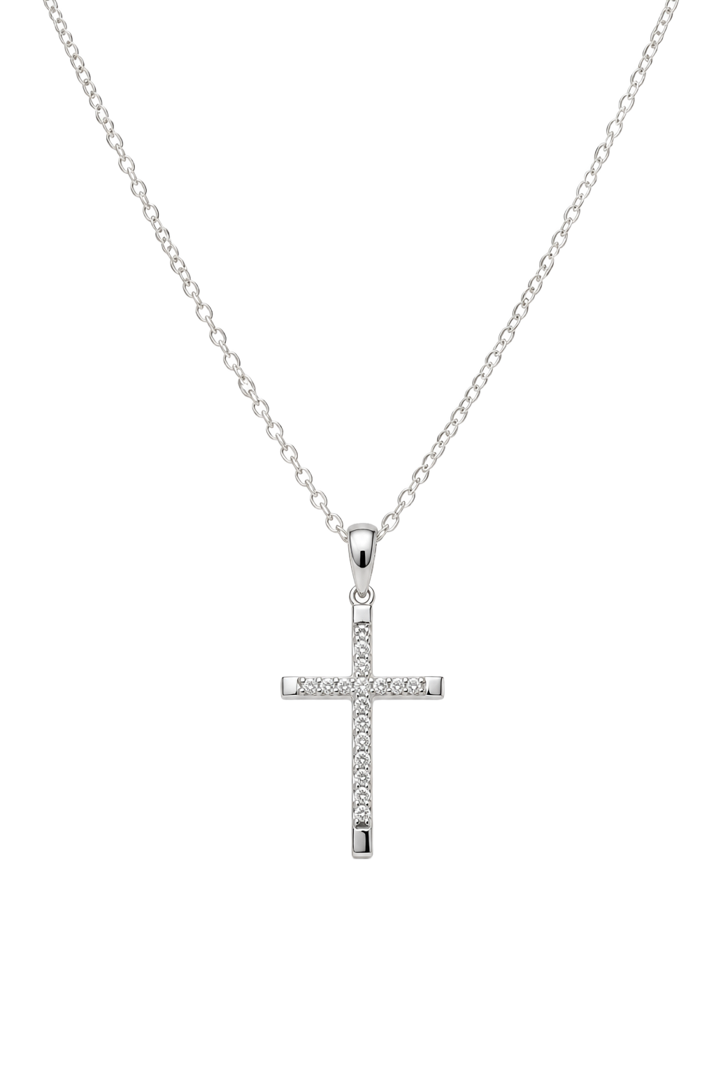 Diamond Cross Pendant - White Gold