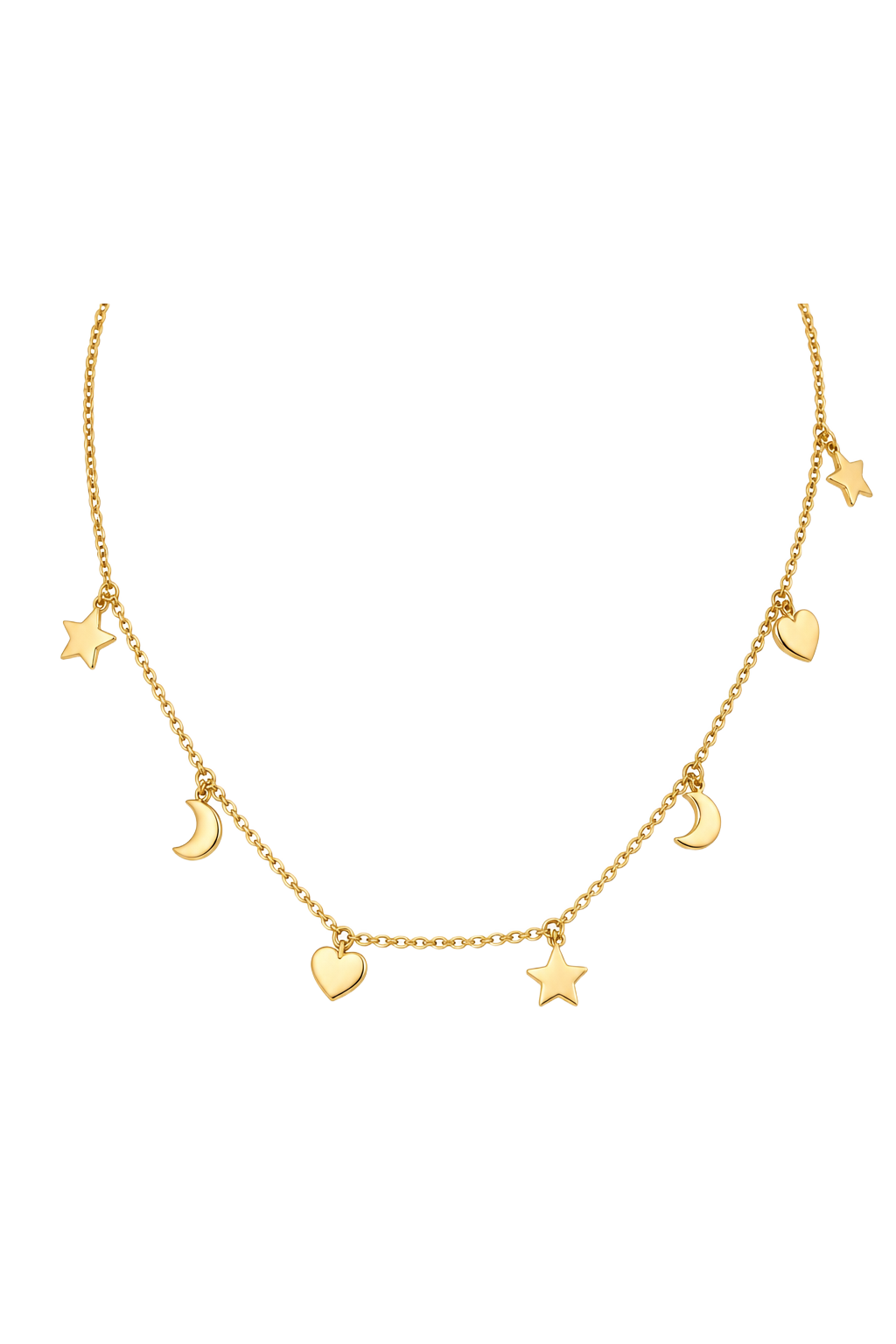 Star, Moon & Heart Charm Necklace - Yellow Gold