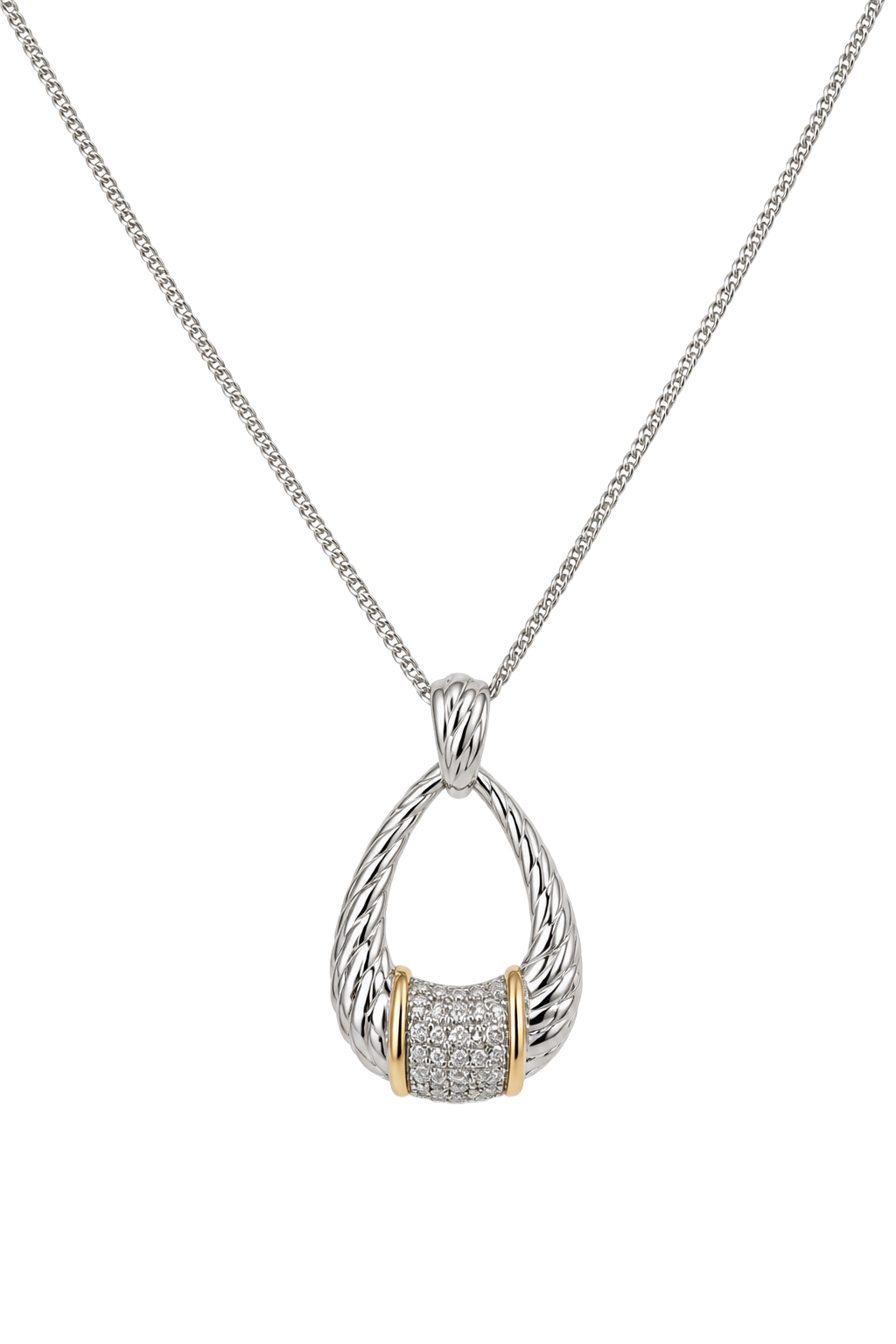 Diamond Rope Teardrop Pendant - Two Tone