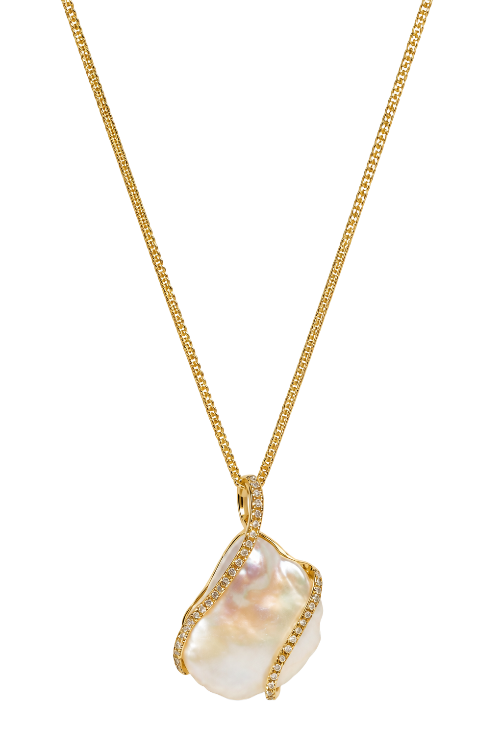 Baroque Pearl & Diamond Pendant - Yellow Gold