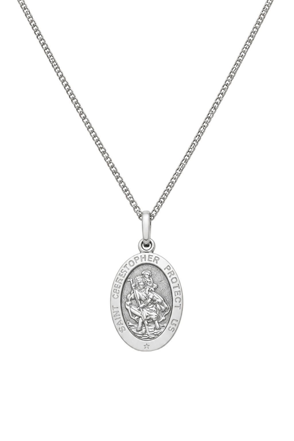 Saint Christopher Oval Medal Pendant - White Gold