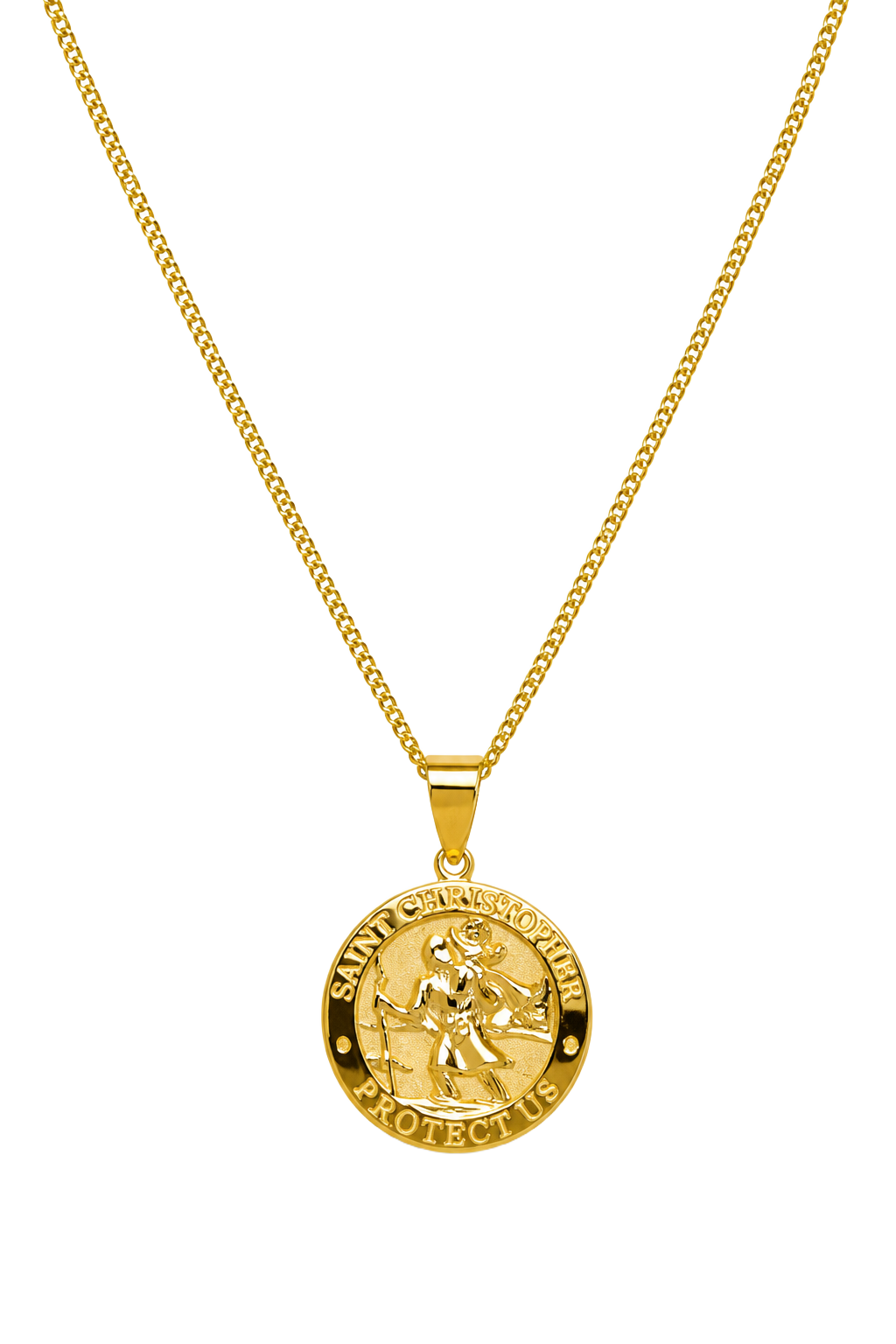 Saint Christopher Round Medal Pendant - Yellow Gold