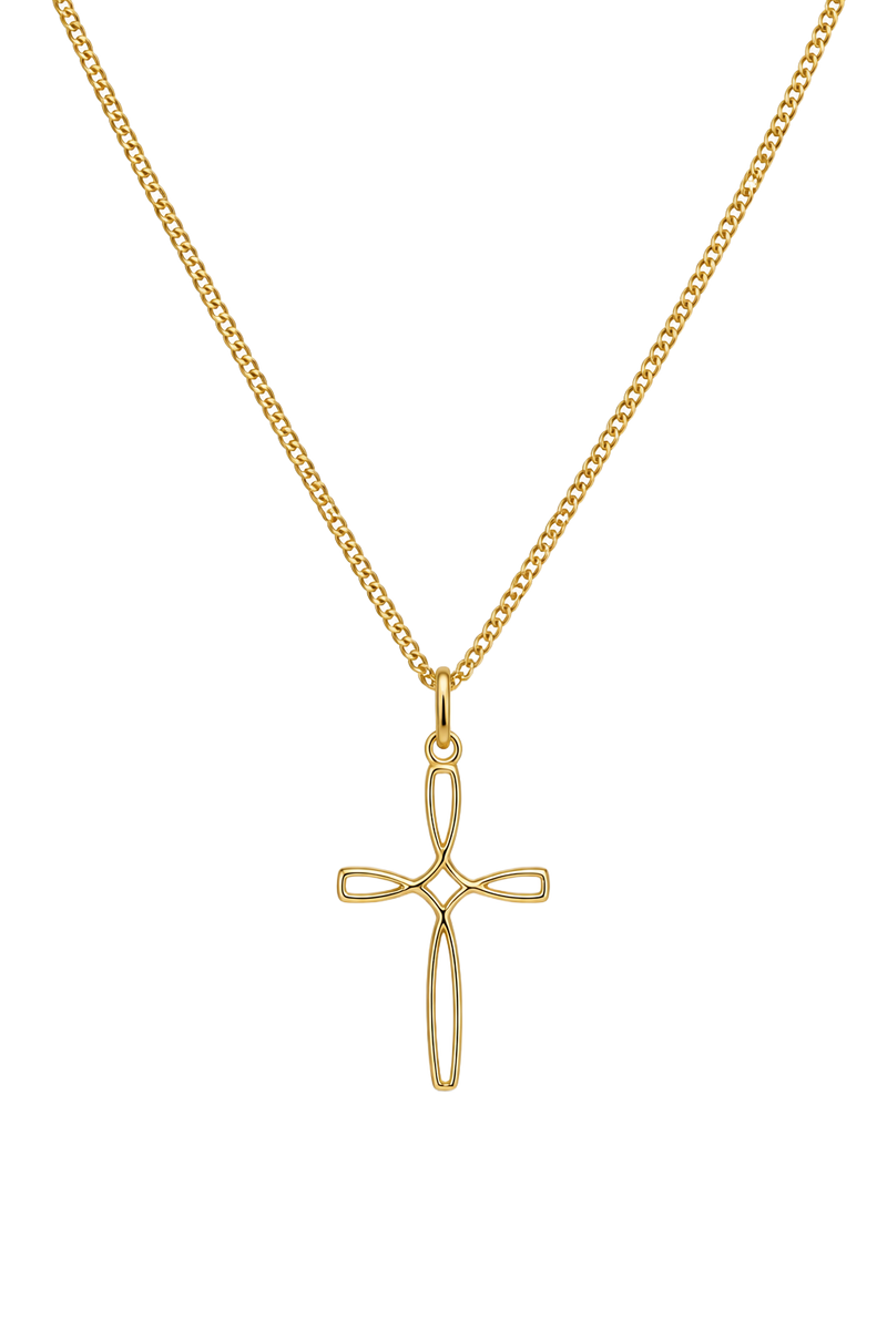 Fluid Open Cross Pendant - Yellow Gold