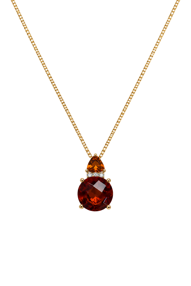 Garnet & Citrine Drop Pendant - Yellow Gold