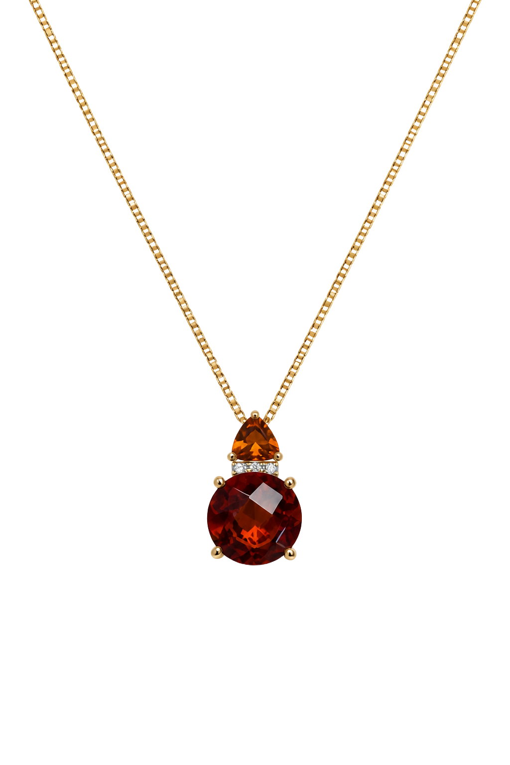Garnet & Citrine Drop Pendant - Yellow Gold
