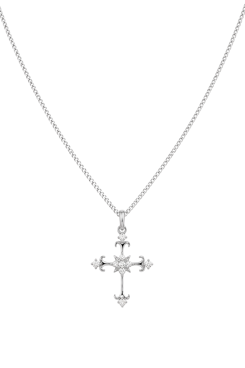 Diamond Fleur Cross Pendant - White Gold