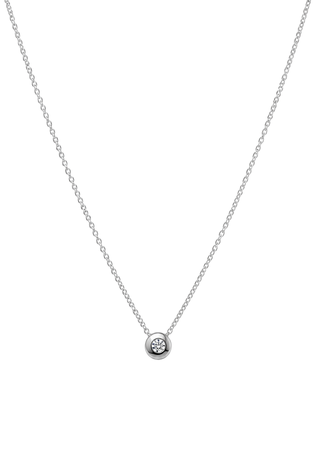 Diamond Bezel Solitaire Necklace - White Gold