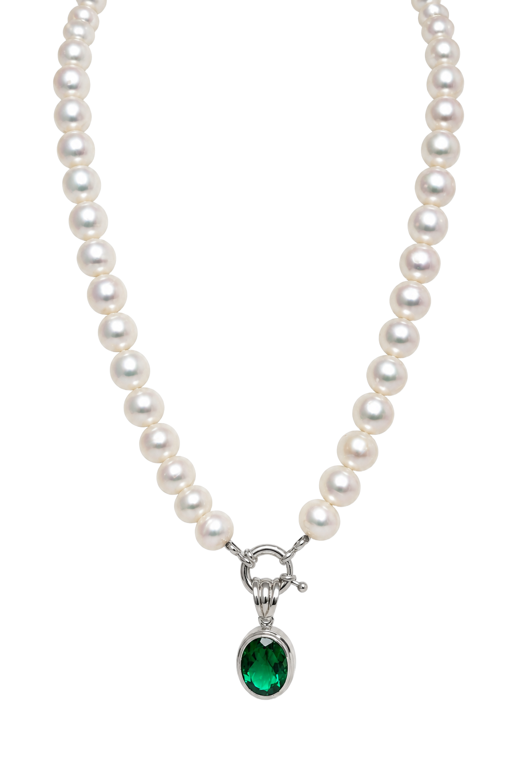 Pearl & Green Tourmaline Pendant Necklace - White Gold