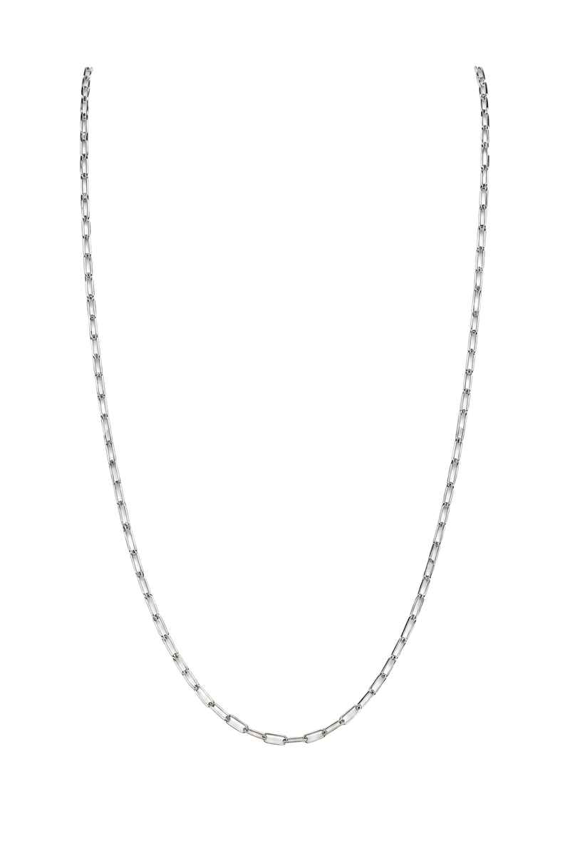 Fine Ball & Bar Paperclip Chain Necklace - White Gold