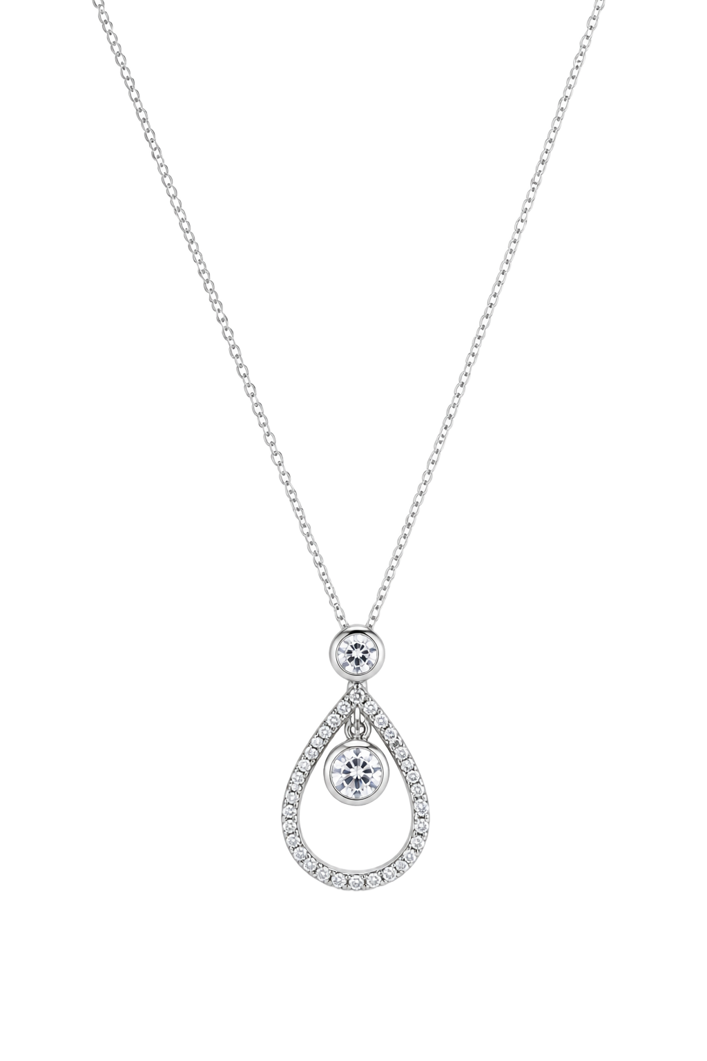 Diamond Teardrop Halo Pendant - White Gold