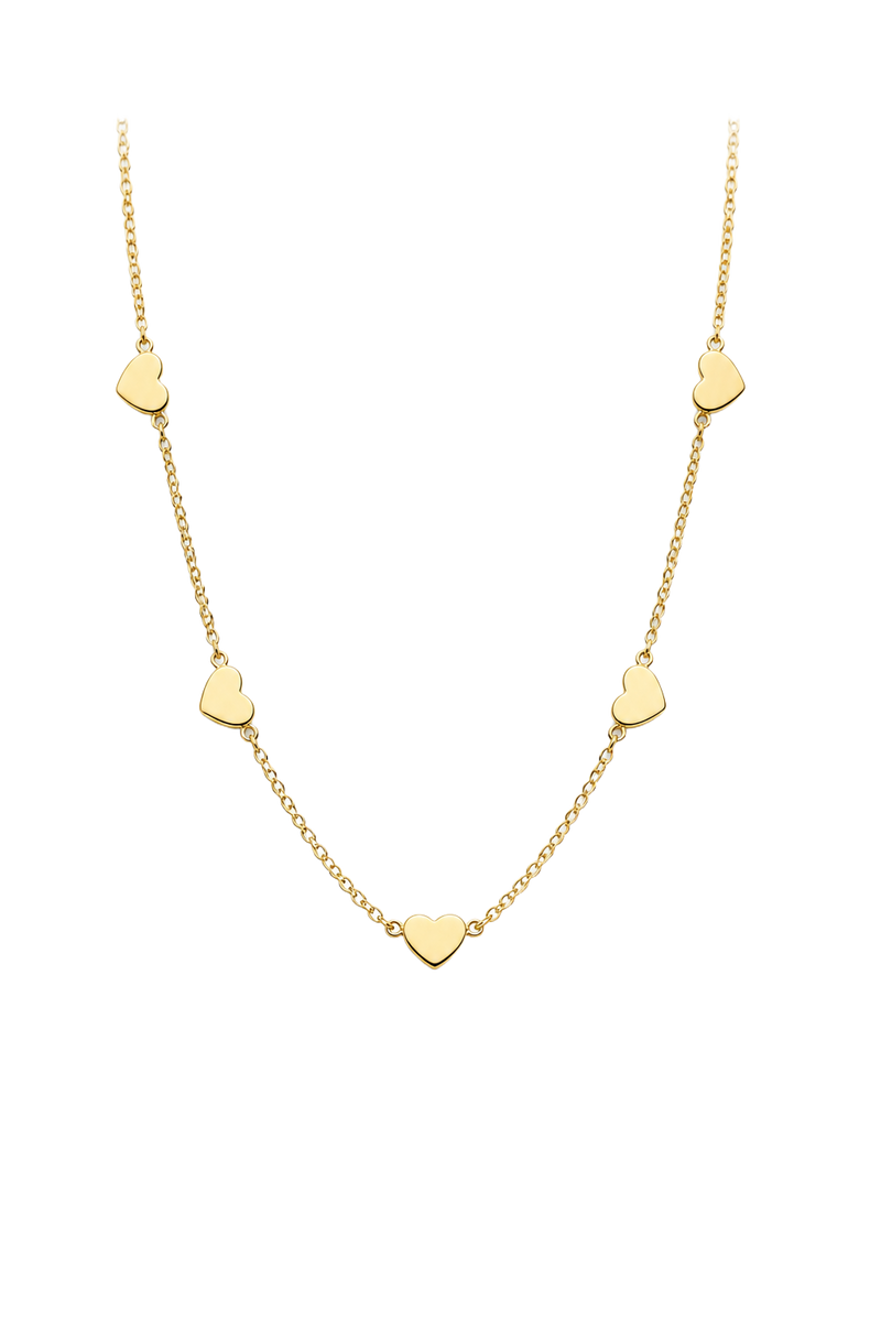 Five Heart Station Necklace - Yellow Gold