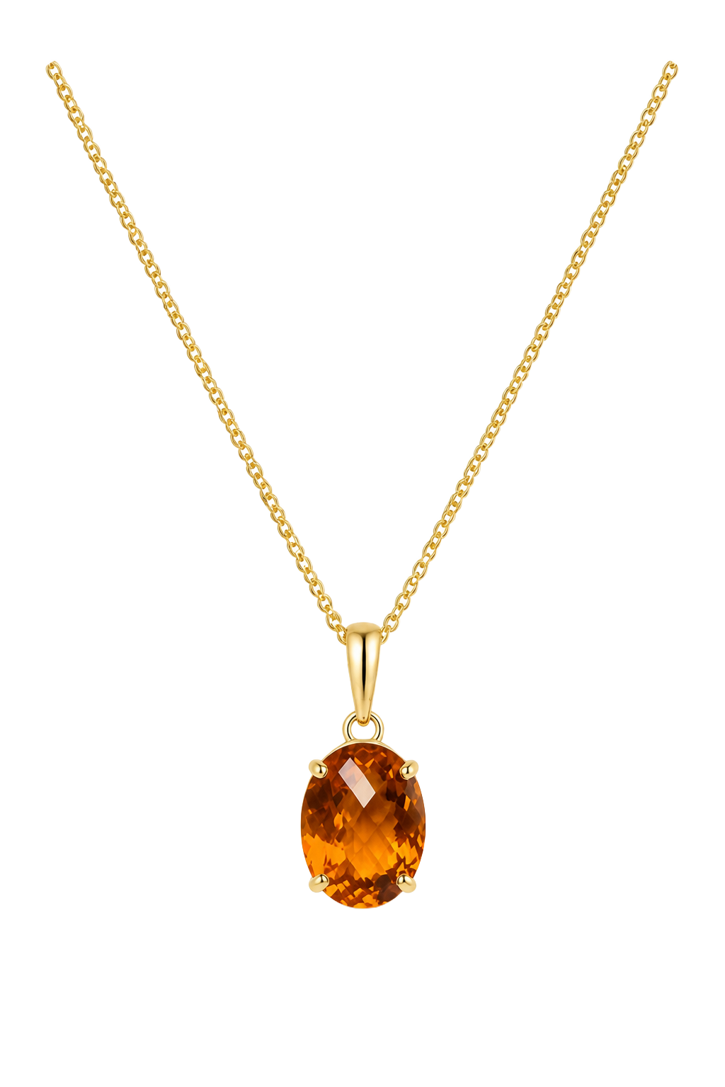 Citrine Oval Solitaire Pendant - Yellow Gold