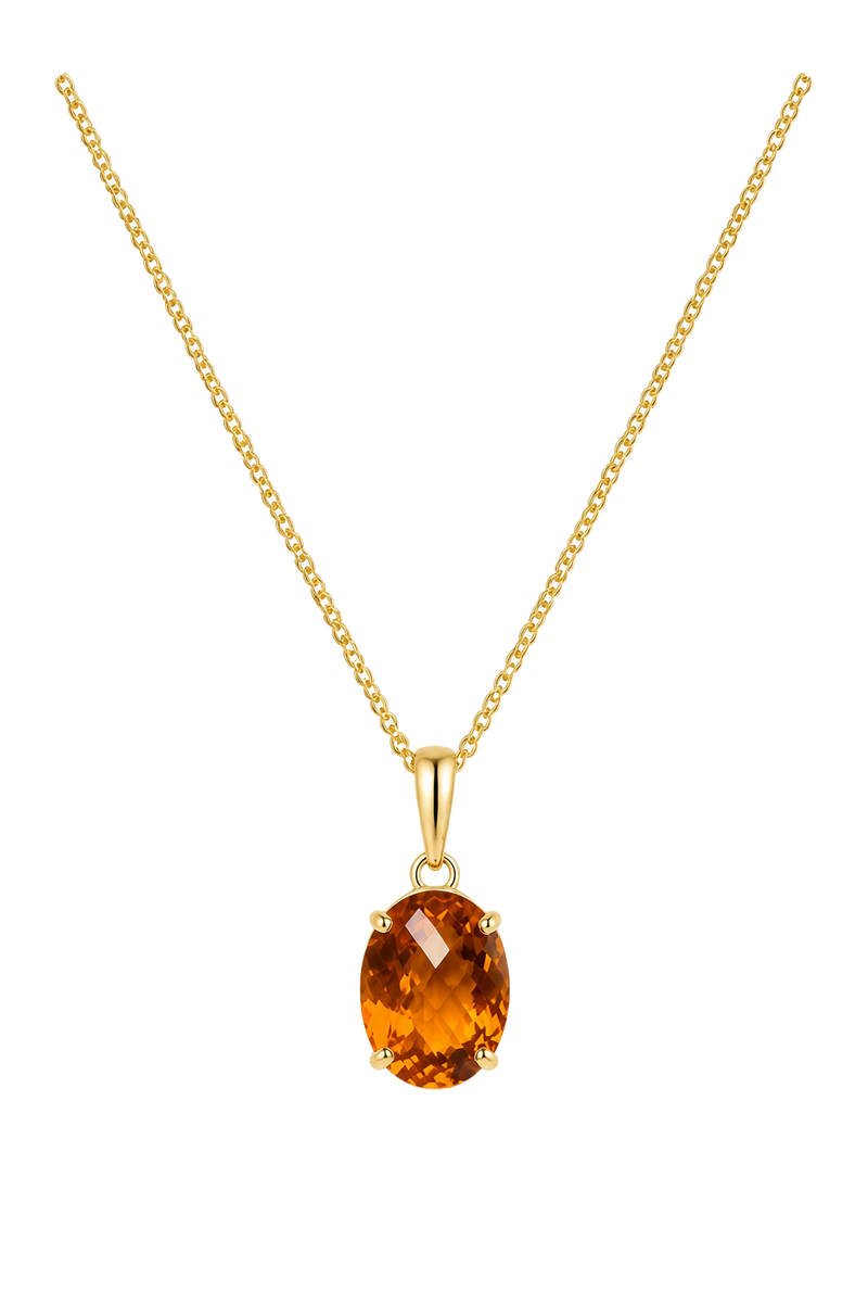 Citrine Oval Solitaire Pendant - Yellow Gold