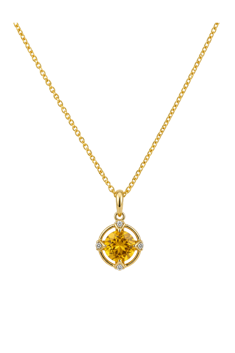 Citrine & Diamond Flower Pendant - Yellow Gold