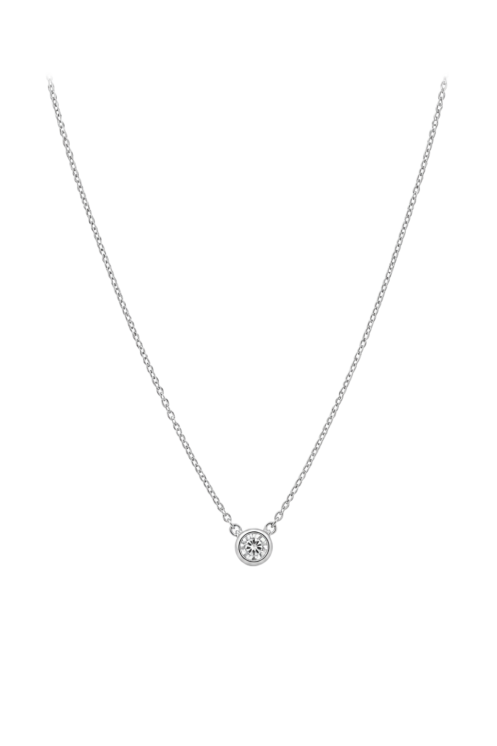 Diamond Bezel Solitaire Necklace - White Gold