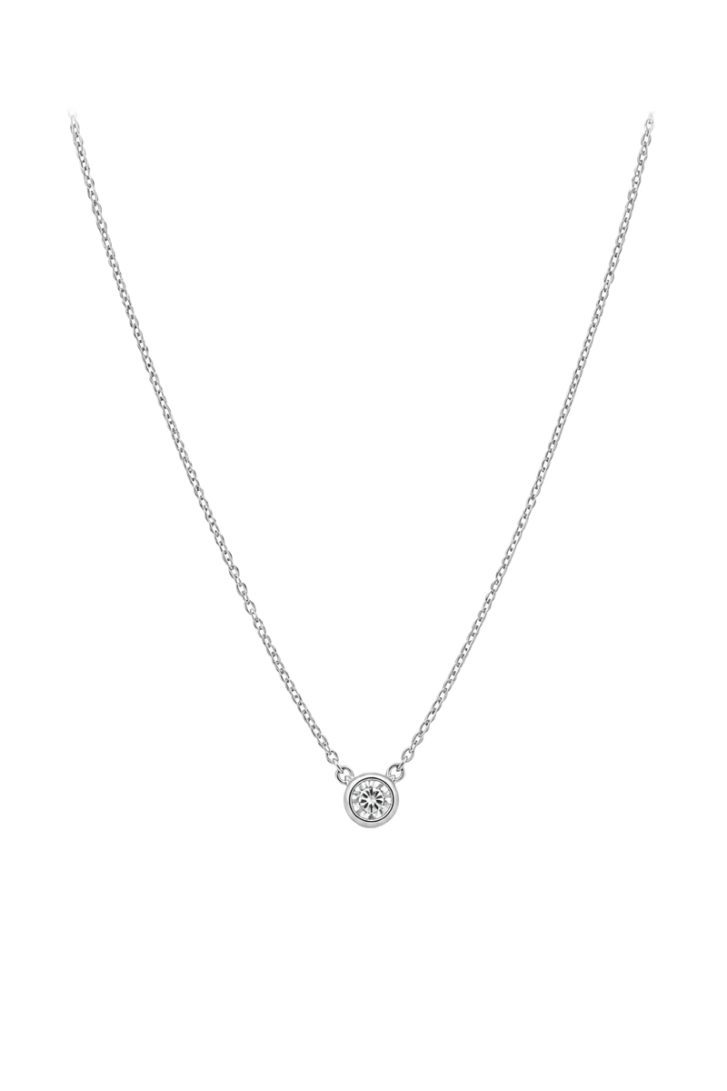 Diamond Bezel Solitaire Necklace - White Gold