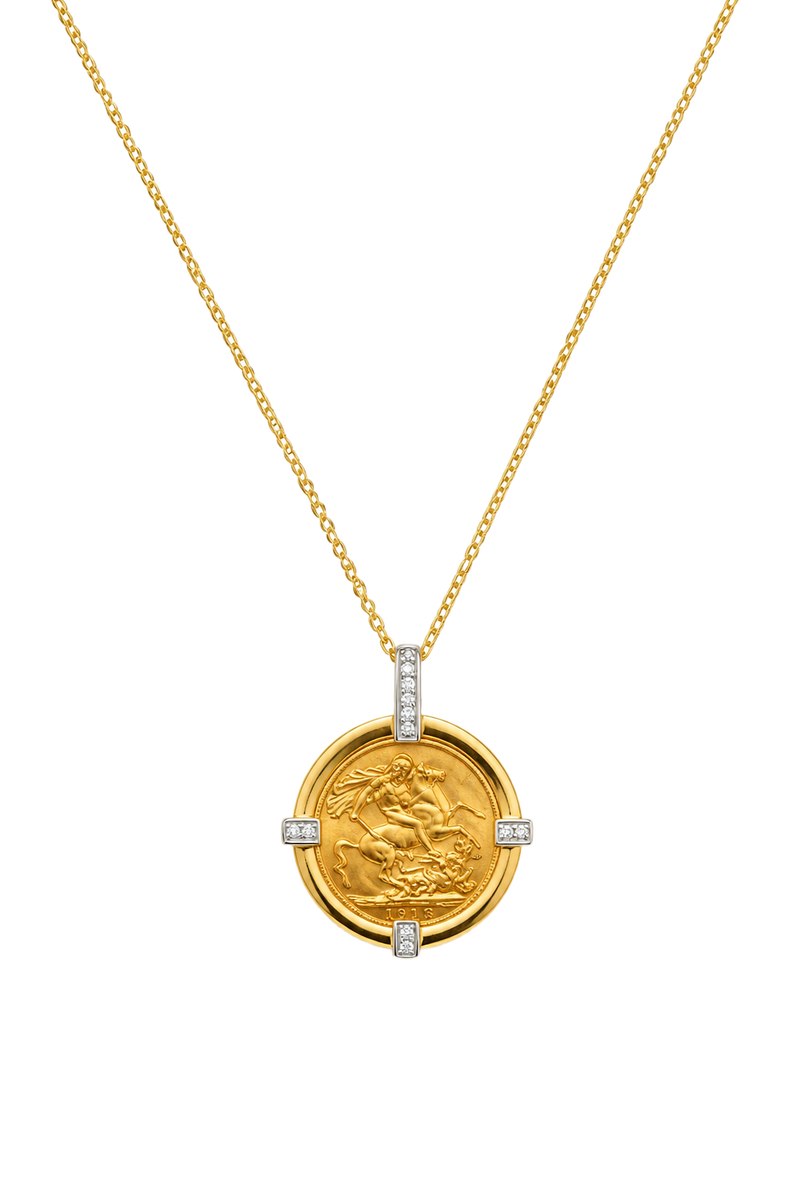 Sovereign Coin Pendant with Diamond Accents - Yellow Gold