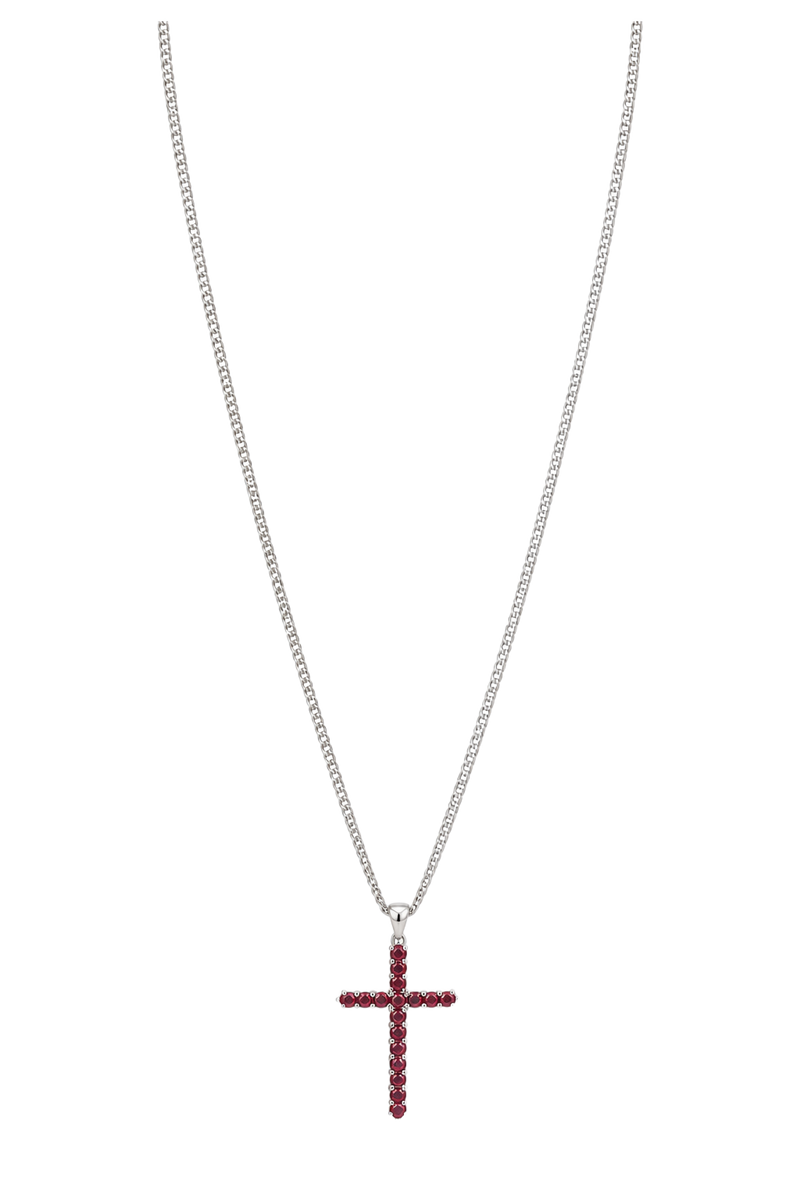 Ruby Cross Pendant - White Gold