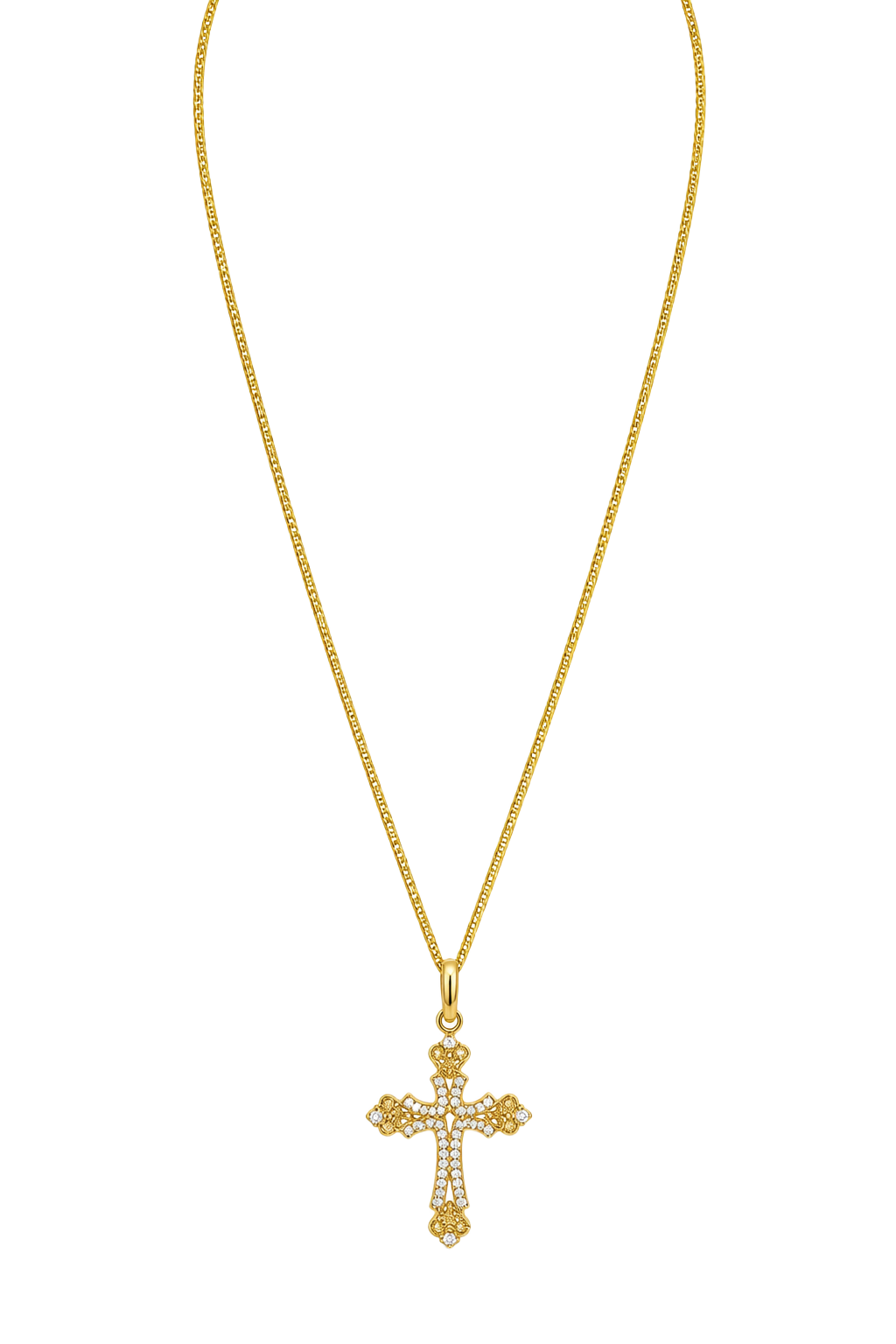 Yellow & White Diamond Filigree Cross Pendant - Yellow Gold