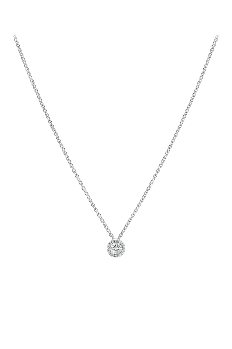 Diamond Halo Solitaire Necklace - White Gold