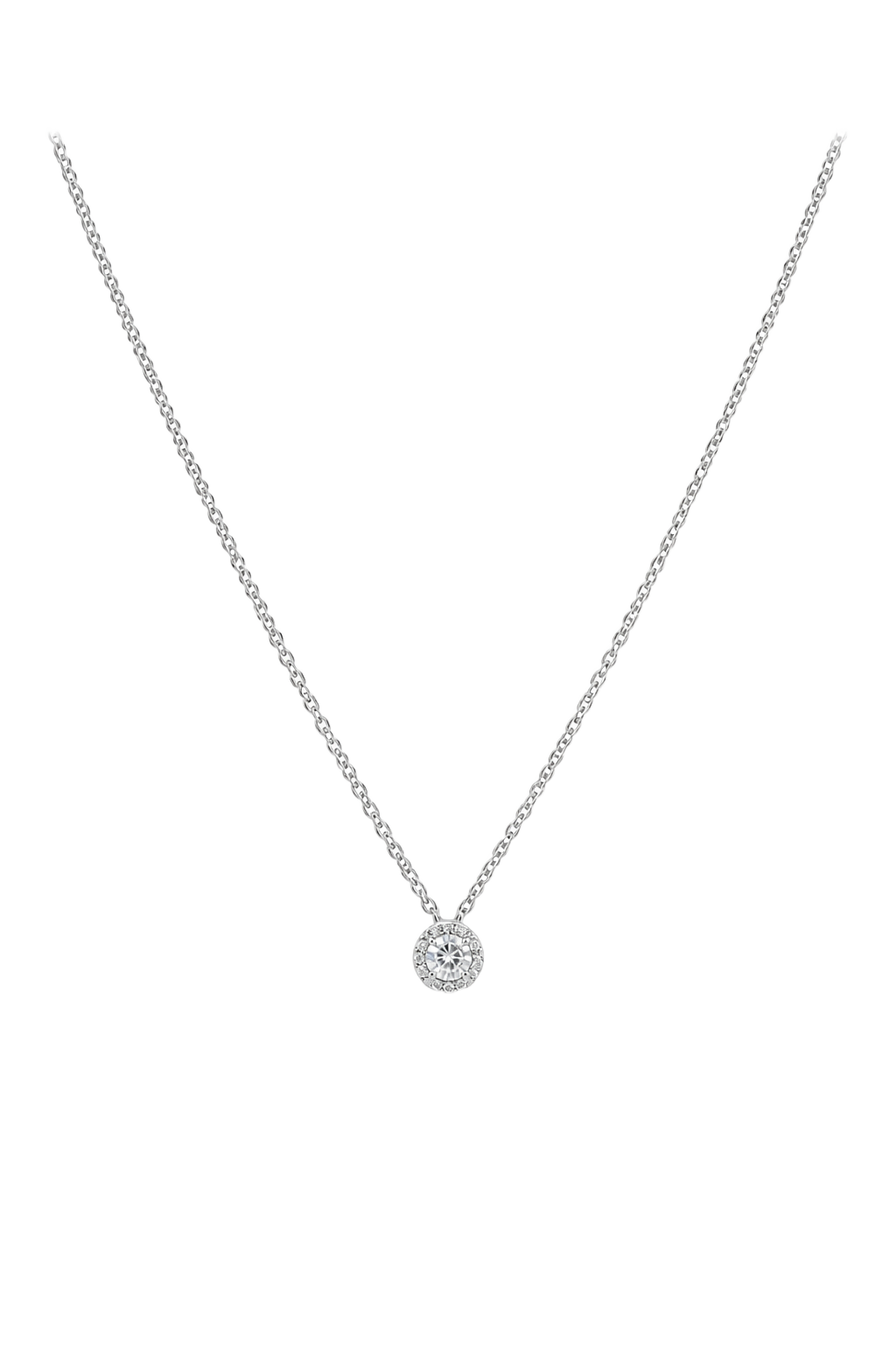 Diamond Halo Solitaire Necklace - White Gold