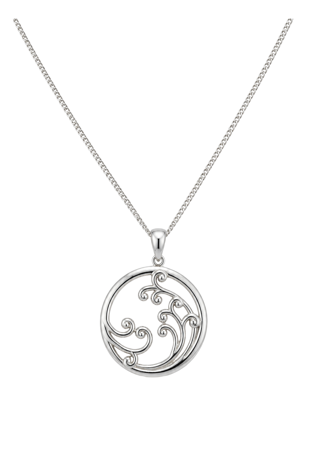 Baroque Wave Disc Pendant - White Gold
