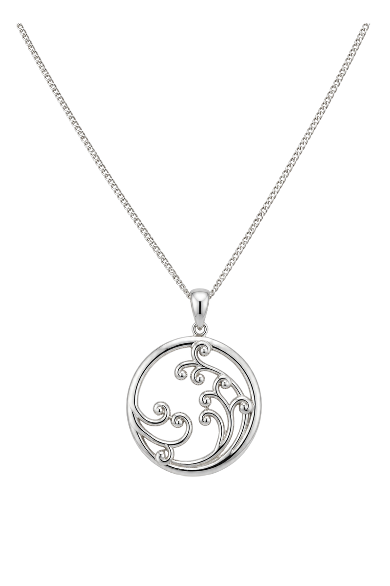Baroque Wave Disc Pendant - White Gold