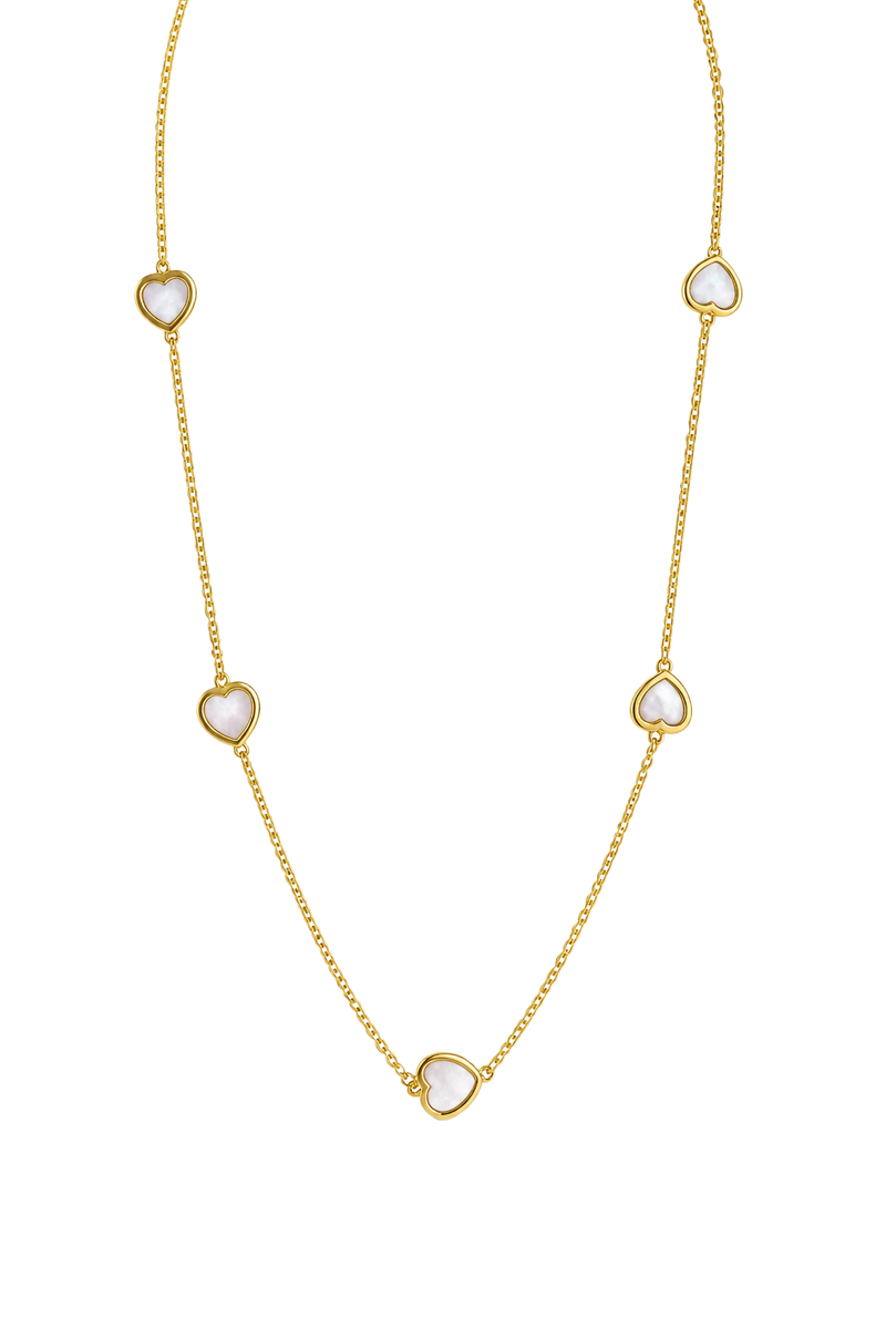Mother of Pearl Heart Station Necklace - Yellow Gold