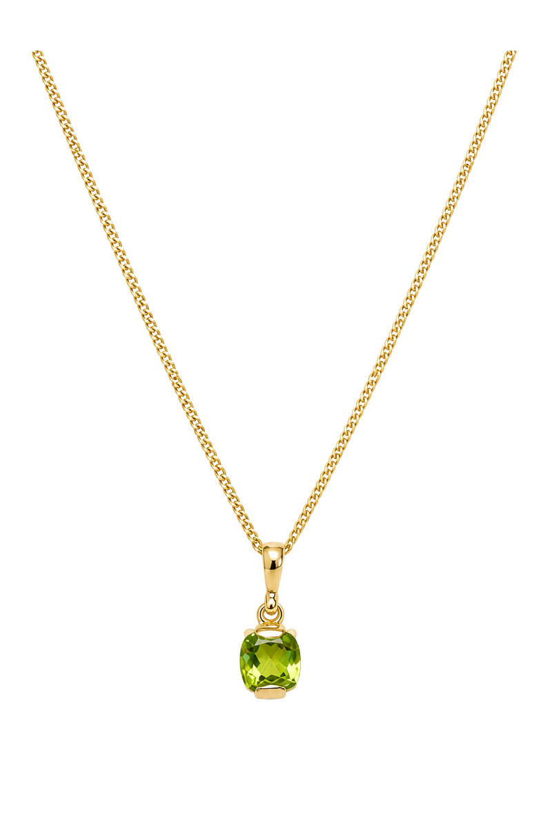 Peridot Cushion Solitaire Pendant - Yellow Gold
