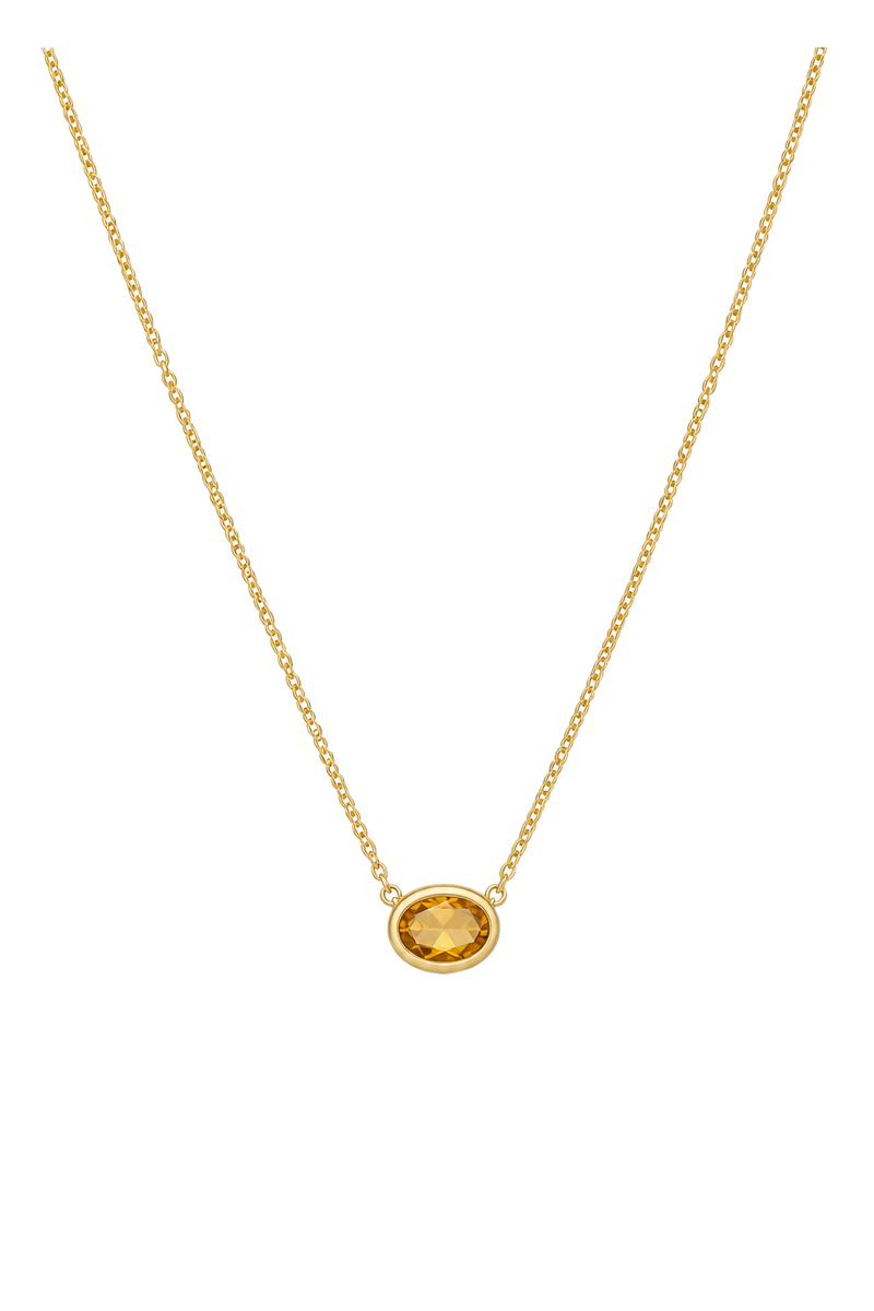Citrine Oval Bezel Solitaire Necklace - Yellow Gold