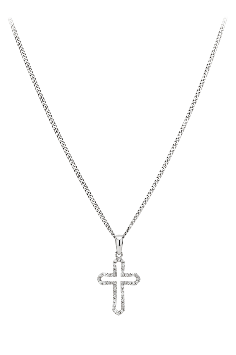 Diamond Outline Cross Pendant - White Gold
