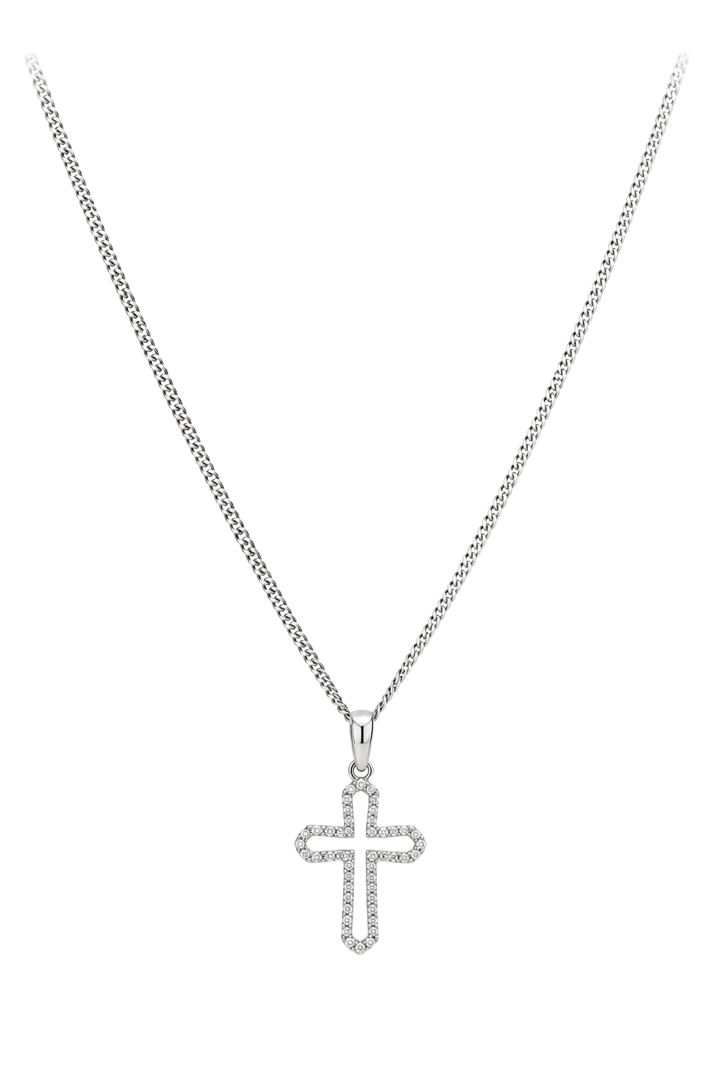 Diamond Outline Cross Pendant - White Gold