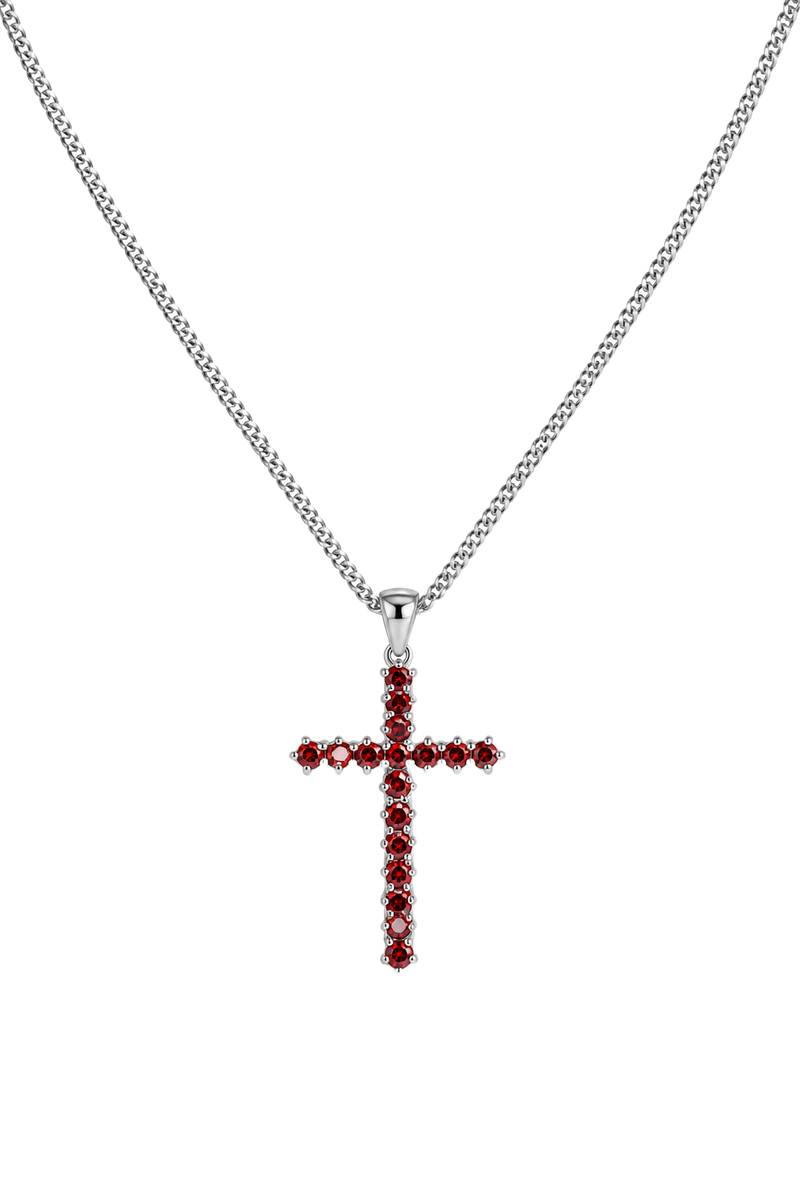 Garnet Cross Pendant - White Gold